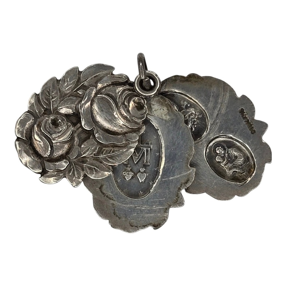 Vintage Triptych Pendant Sterling Silver 925 Notre Dame de Lourdes Rose